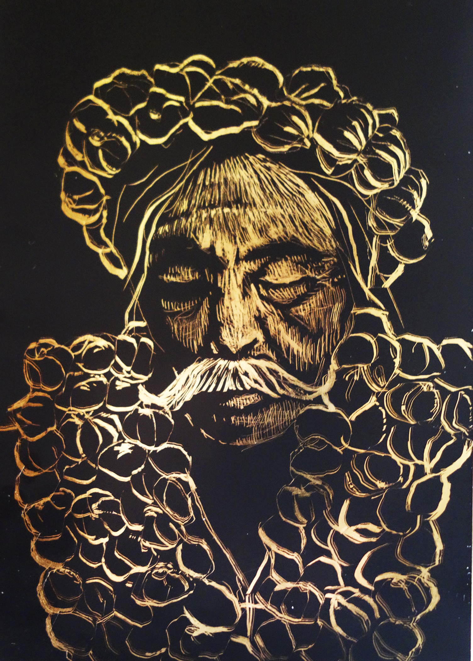 Graphic on golden scraperboard, 10x15cm, 2014